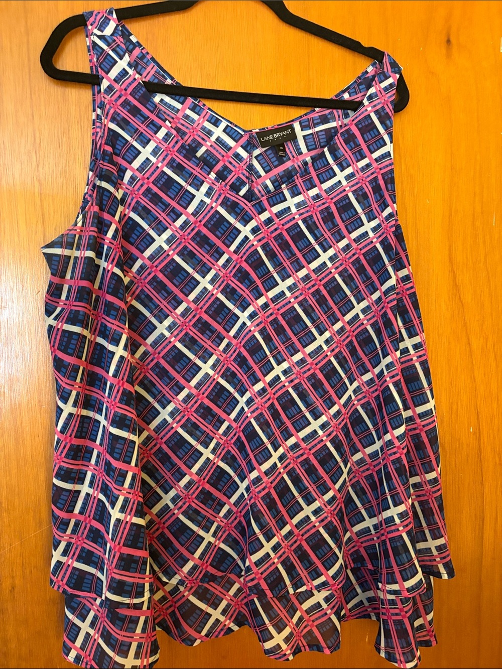 Lane Bryant Navy, Pink & White Plaid Flowy Sleeveless Blouse Size 20